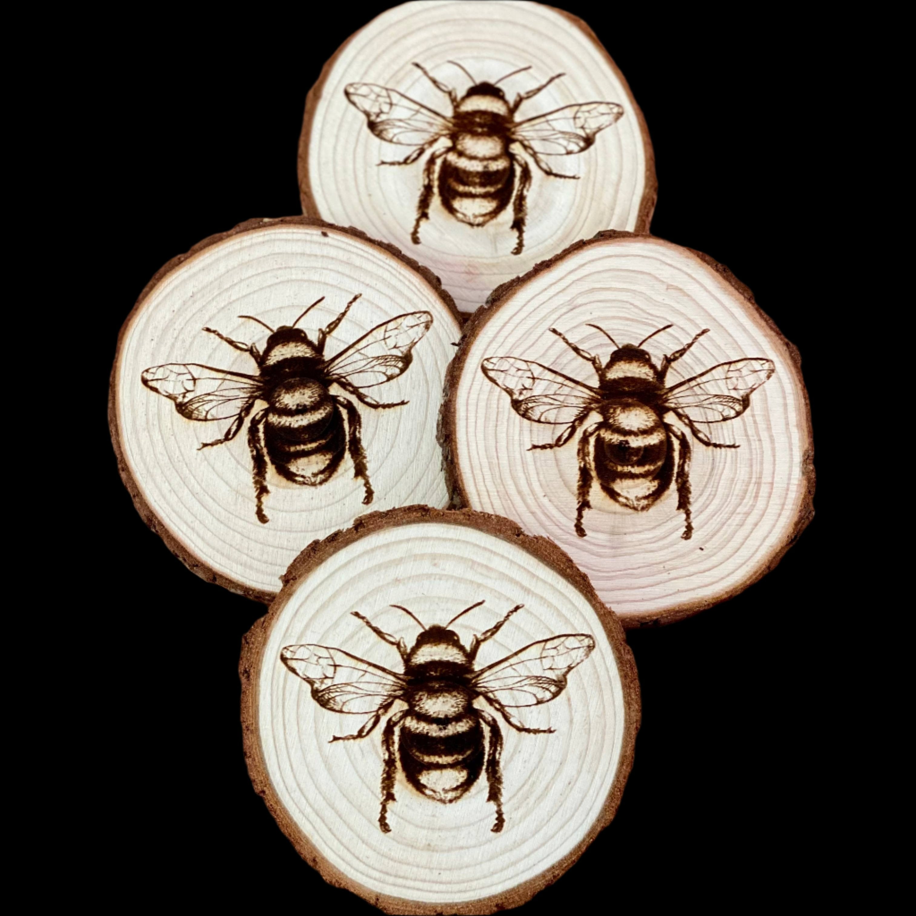 Accessories & Crocks - Engraved Wood Bee Coasters