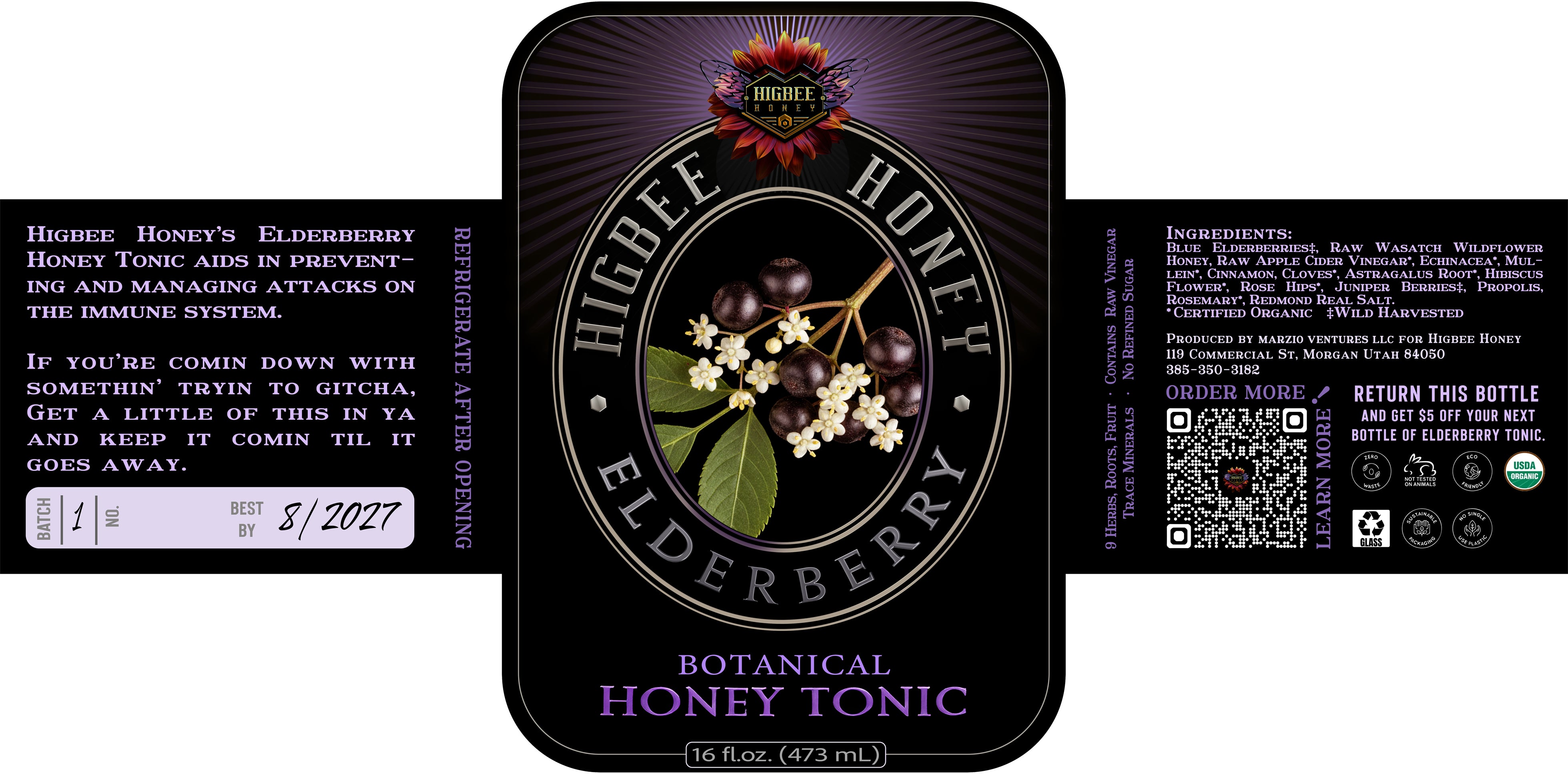 Higbee Honey Elderberry Botanical Honey Tonic -NOW IN STOCK!