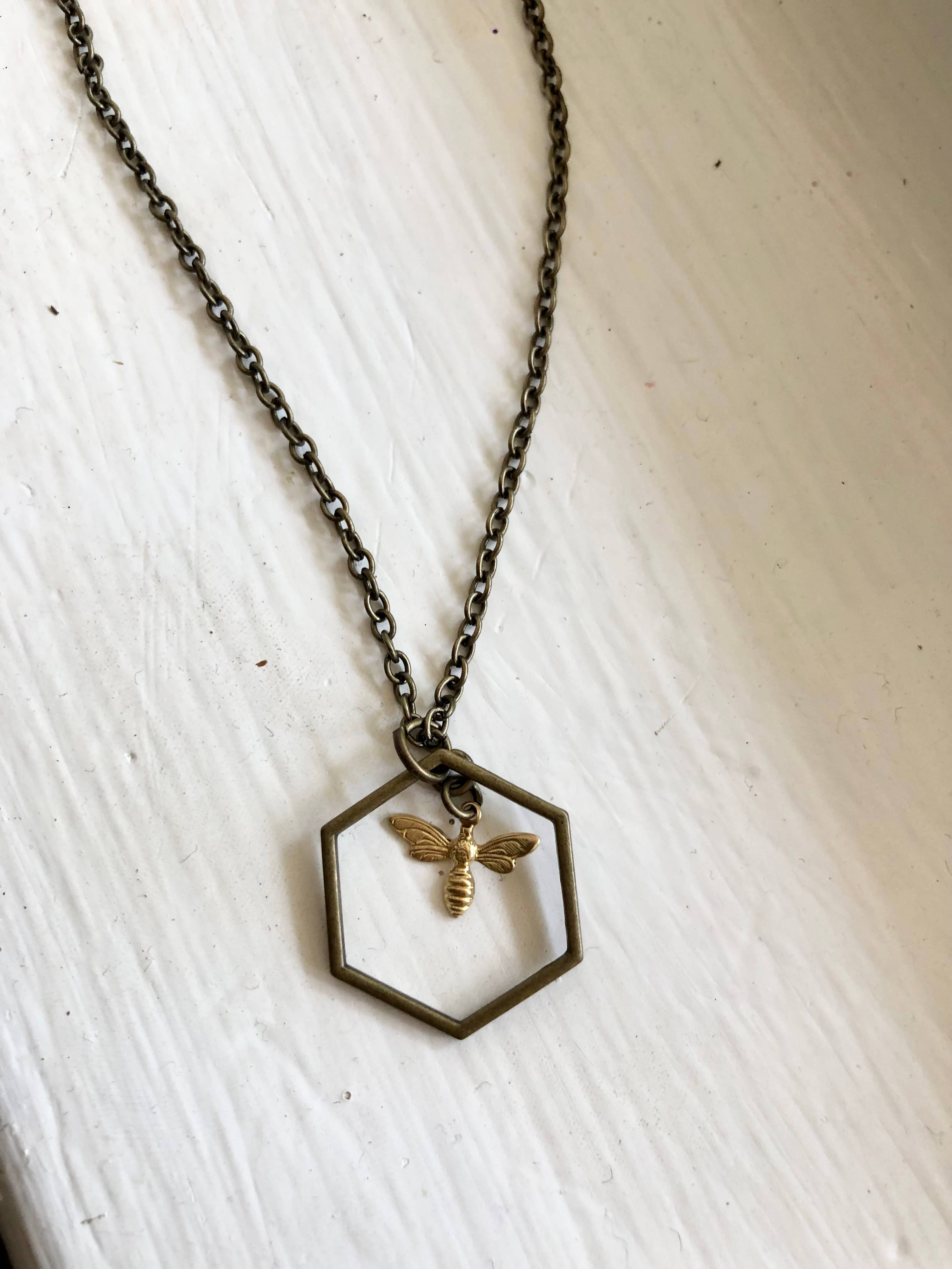 Brass honey bee necklace