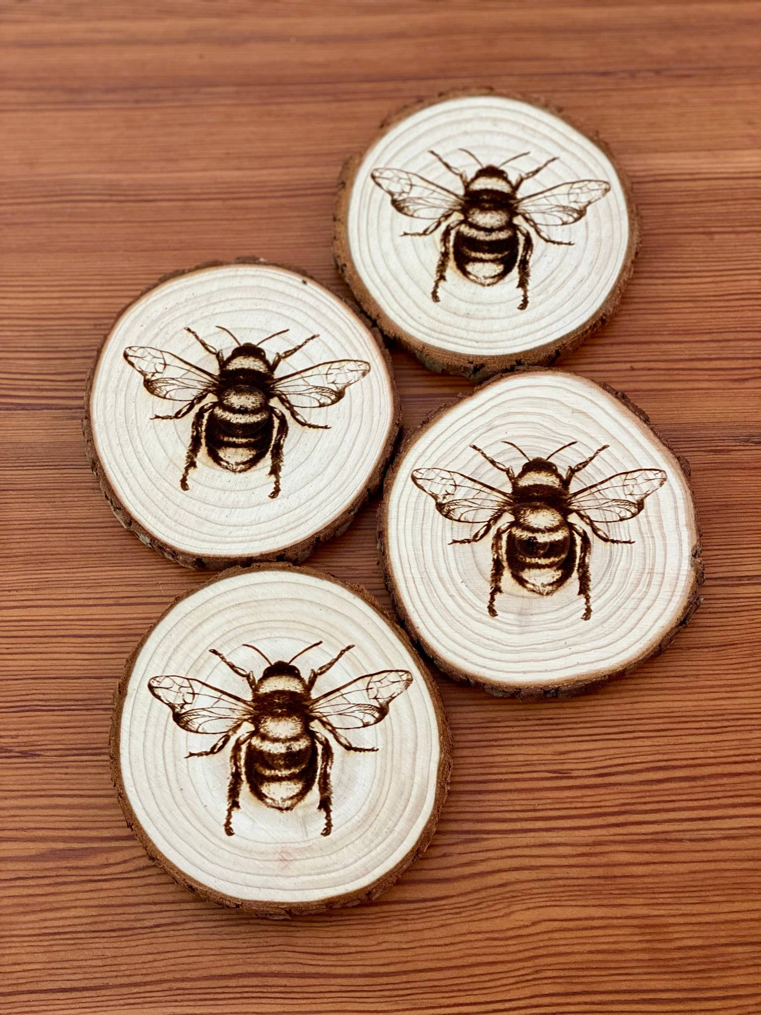 Accessories & Crocks - Engraved Wood Bee Coasters