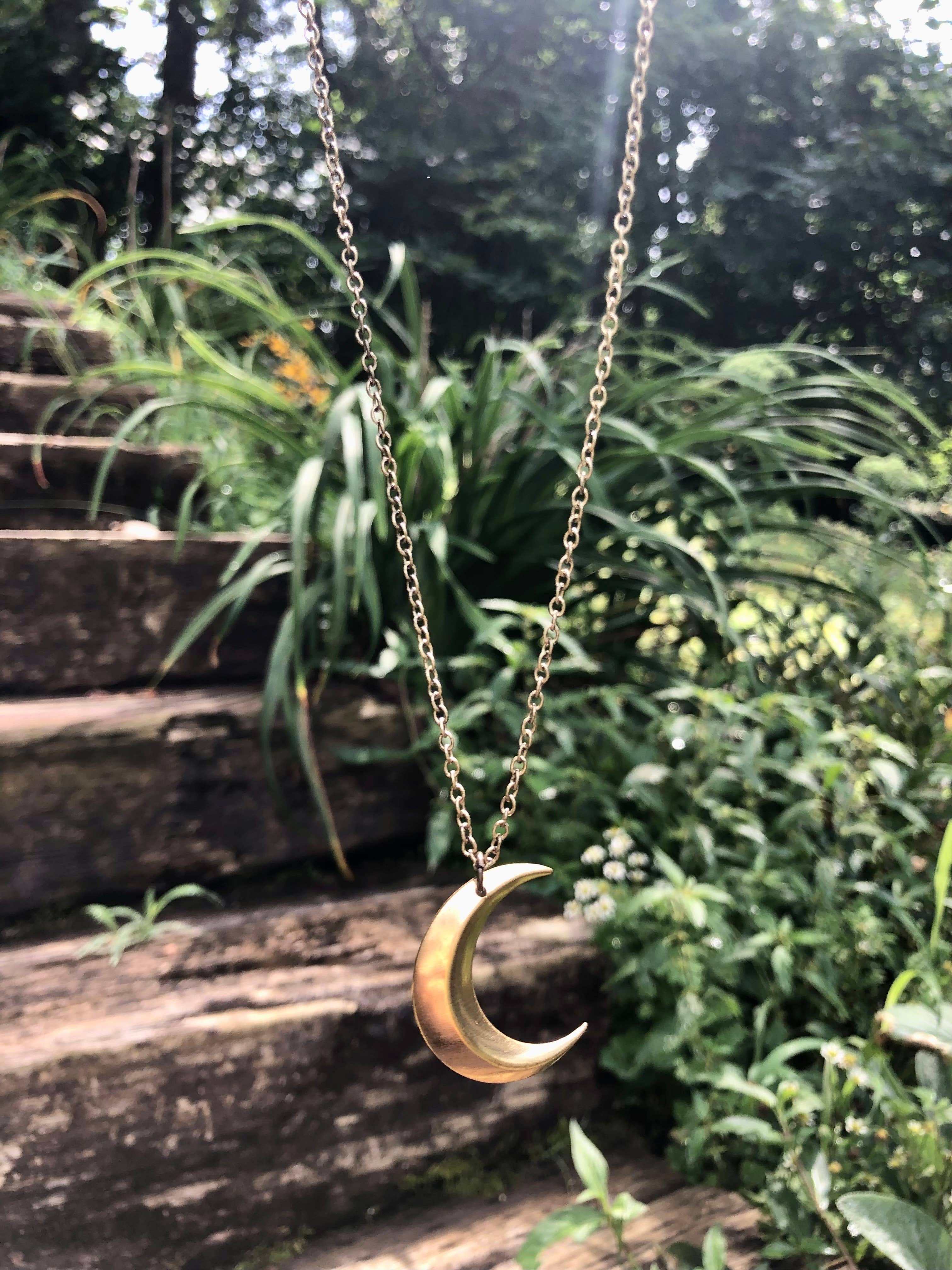 Beautiful handmade brass crescent moon necklace