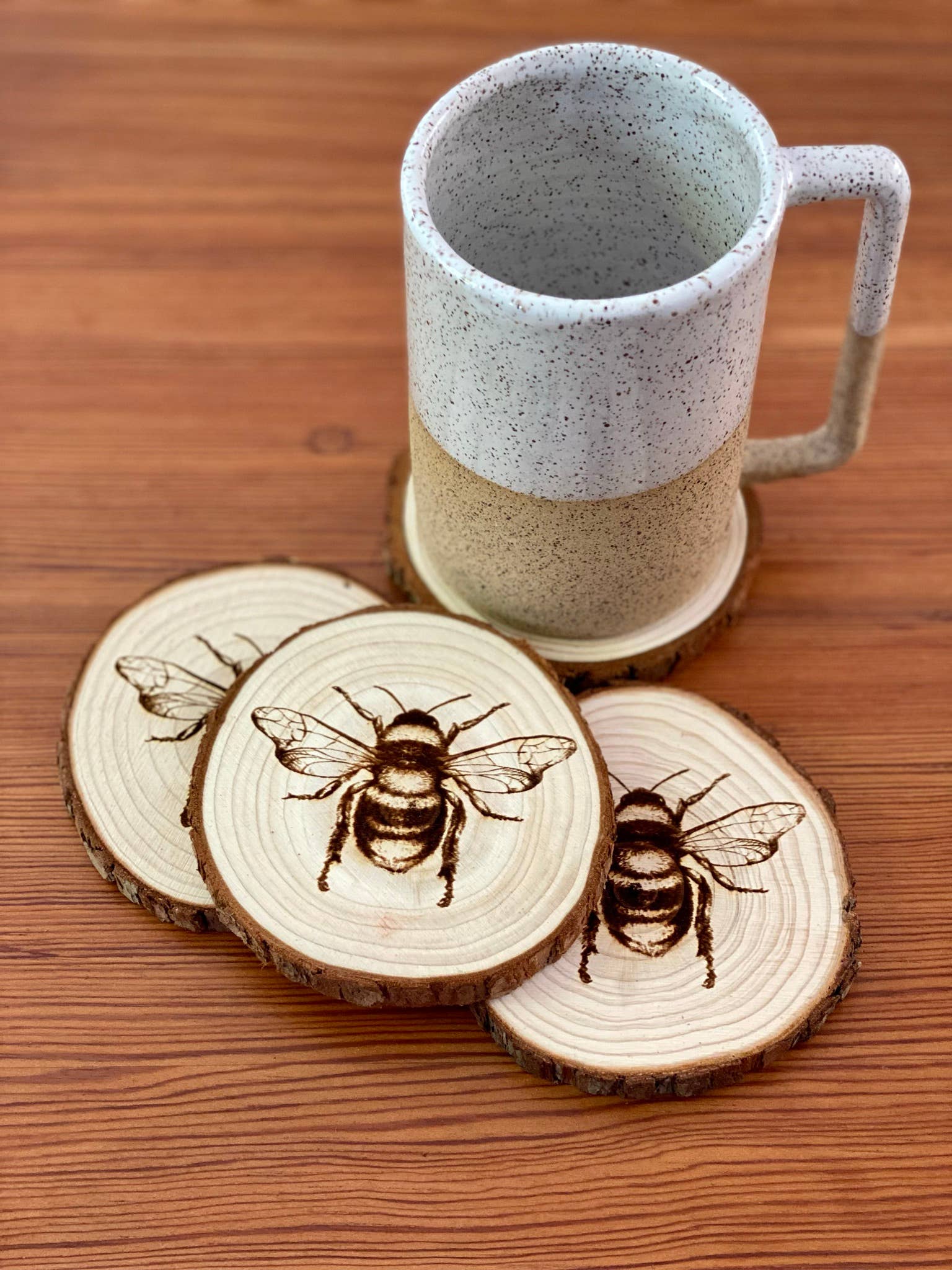 Accessories & Crocks - Engraved Wood Bee Coasters