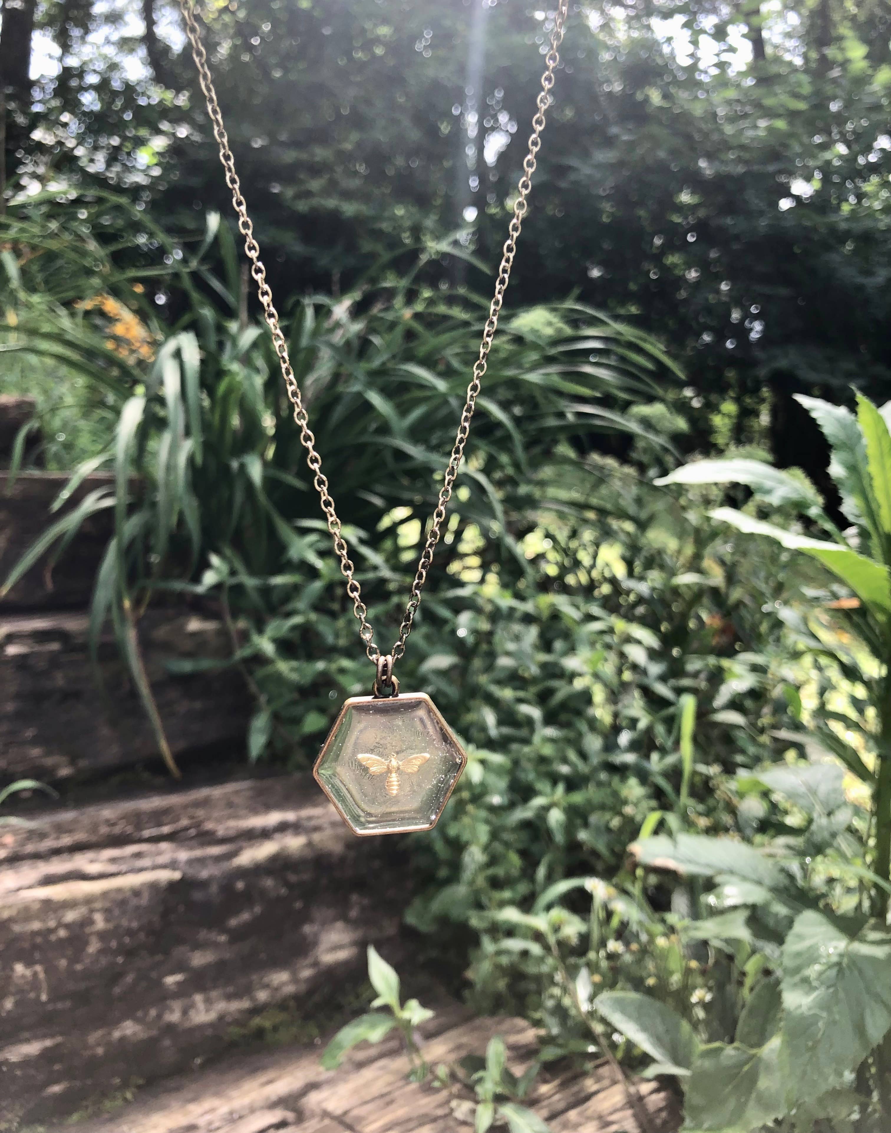 Beautiful handmade resin honey bee necklace