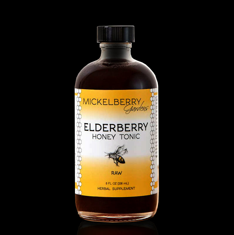 Elderberry Honey Tonic for Higbee Honey to combat seasonal flu and colds, immune booster and naturopathic tonic.