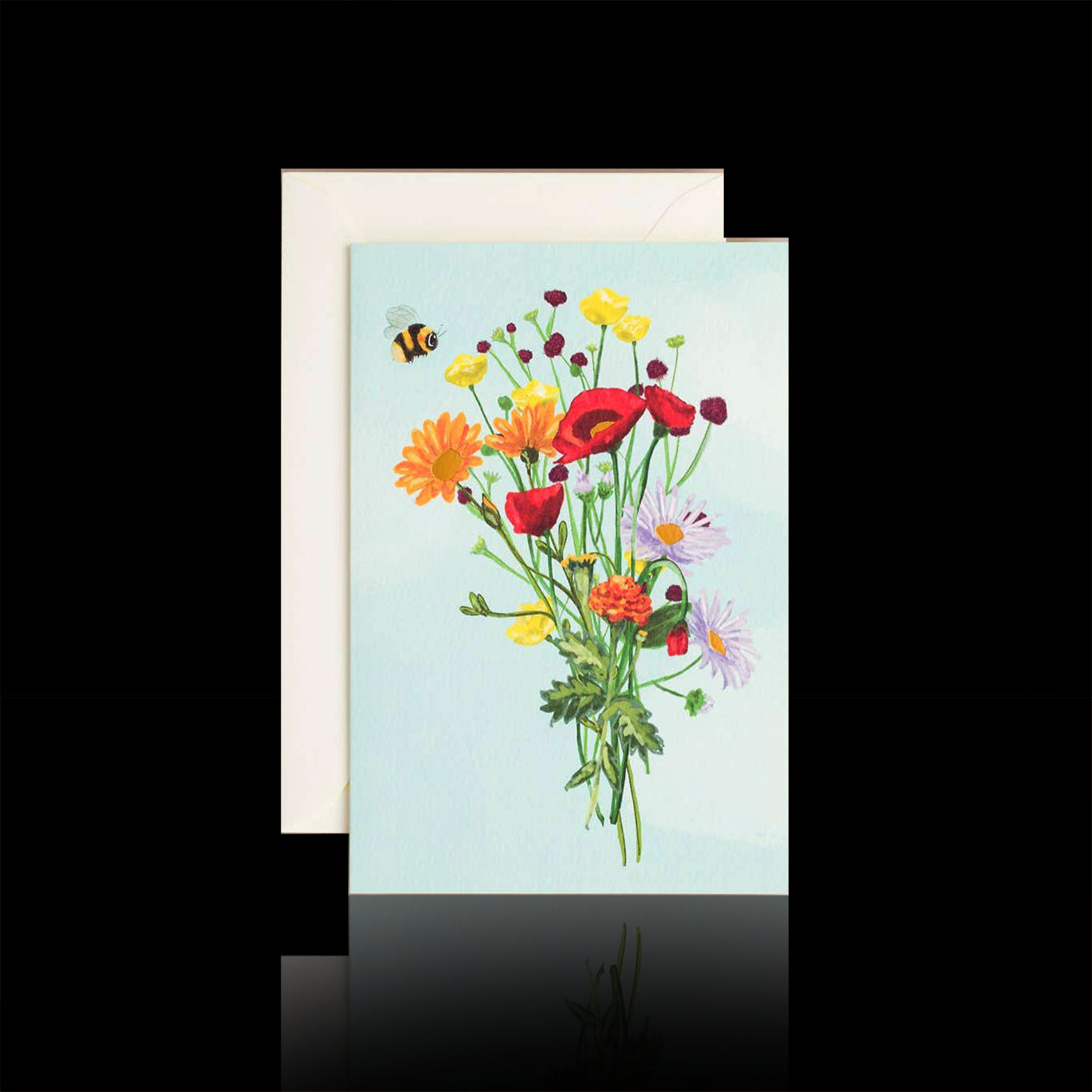 Accessories & Crocks - Bee And Flowers on Light Blue Gift Card for Higbee honey on a black background. Gift Card for all occasions.