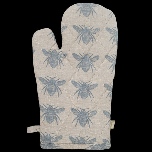 Accessories & Crocks - NEW Bees Oven Glove Blue Haze 
Higbee Honey Indigo Blue Bee print Oven Mit - Glove on black background