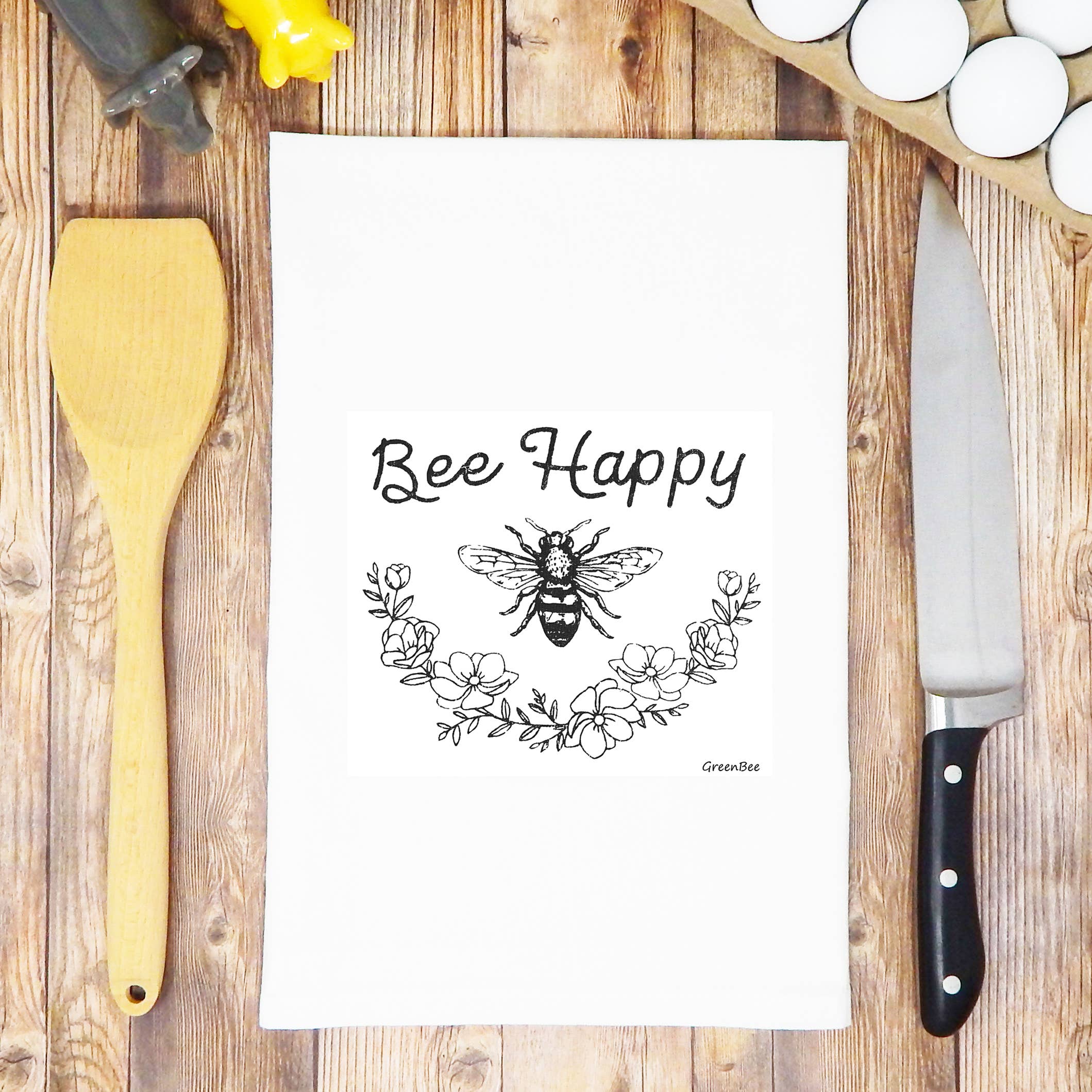 Accessories & Crocks - Bee Happy Spring Flour Sack Cotton Tea Towel