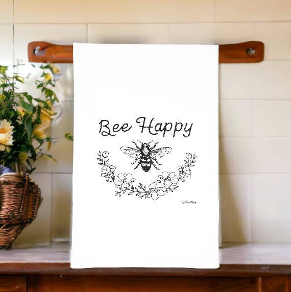 Accessories & Crocks - Bee Happy Spring Flour Sack Cotton Tea Towel