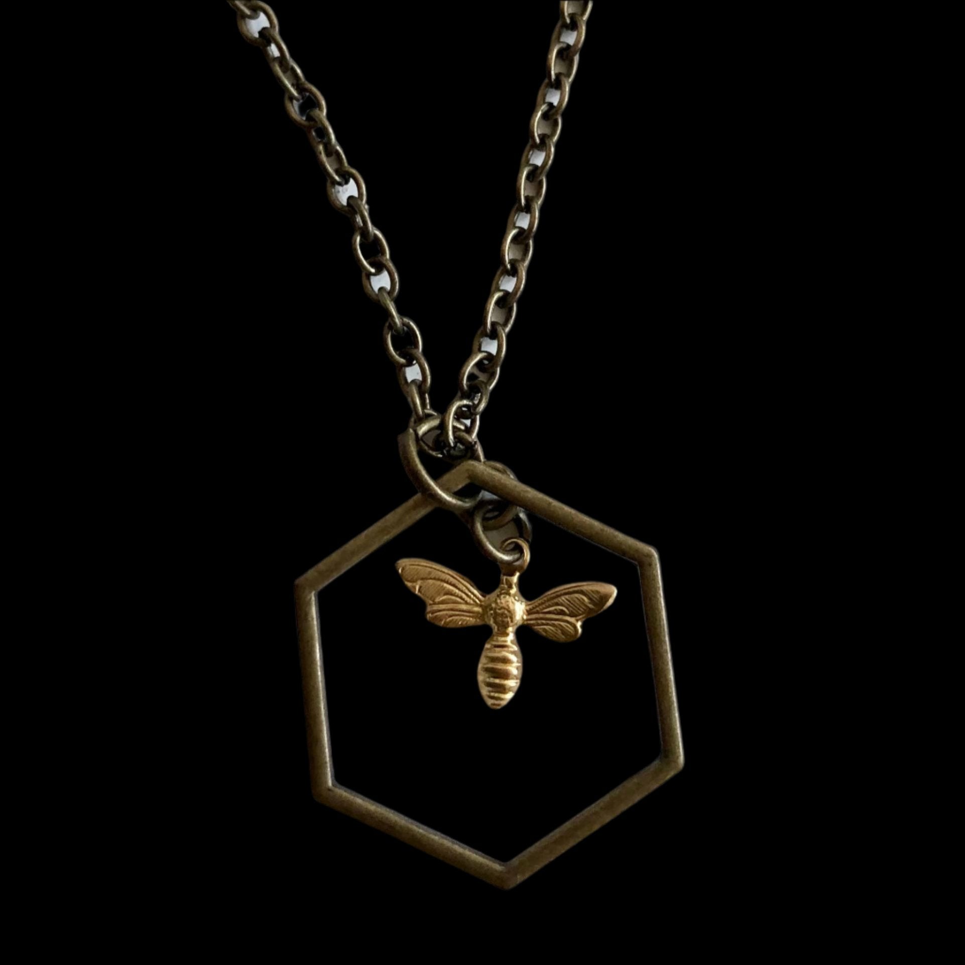 Brass honey bee necklace