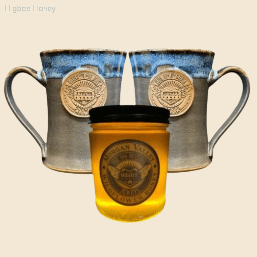 Gift Set:  Two Limited Edition Mugs and 12 oz Morgan Valley Wildflower Honey